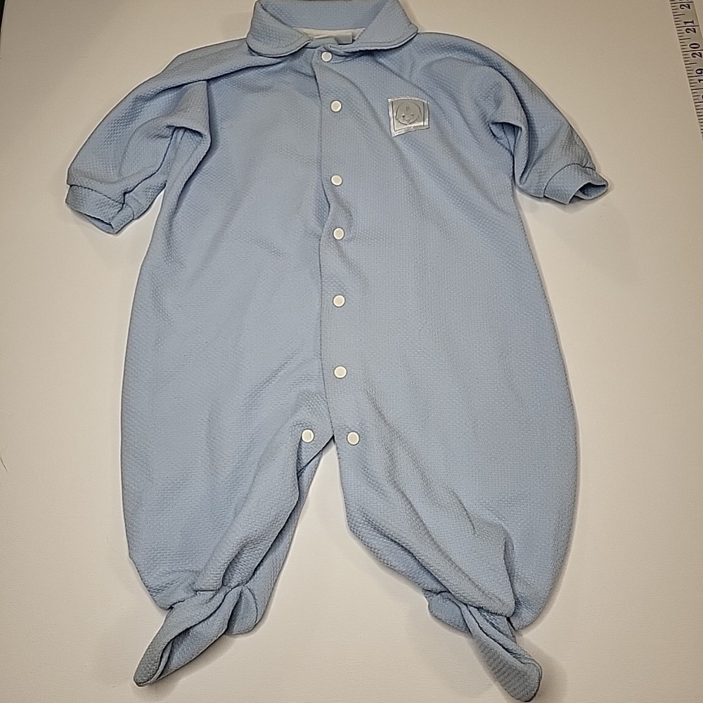 VINTAGE Carter's Baby Blue Footed Sleeper Pajama Embroidered Sz MEDIUM 12-17lbs